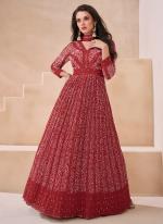 Real Georgette Red Wedding Wear Embroidery Work Readymade Gown With Dupatta